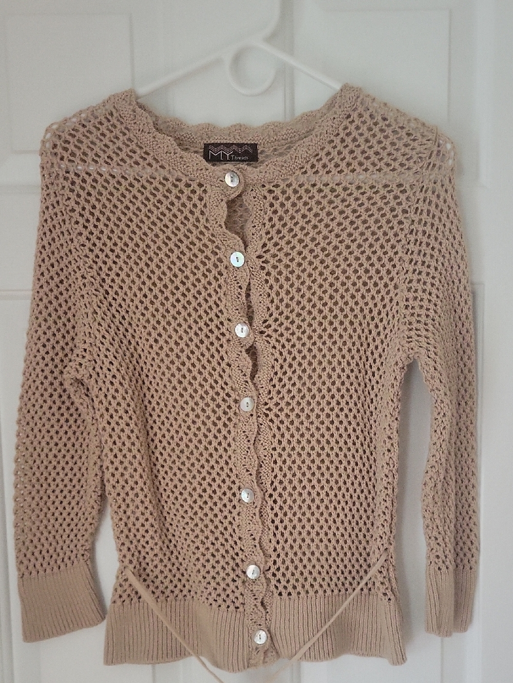 Open-Knit Tan Button-Front Cardigan Sweater